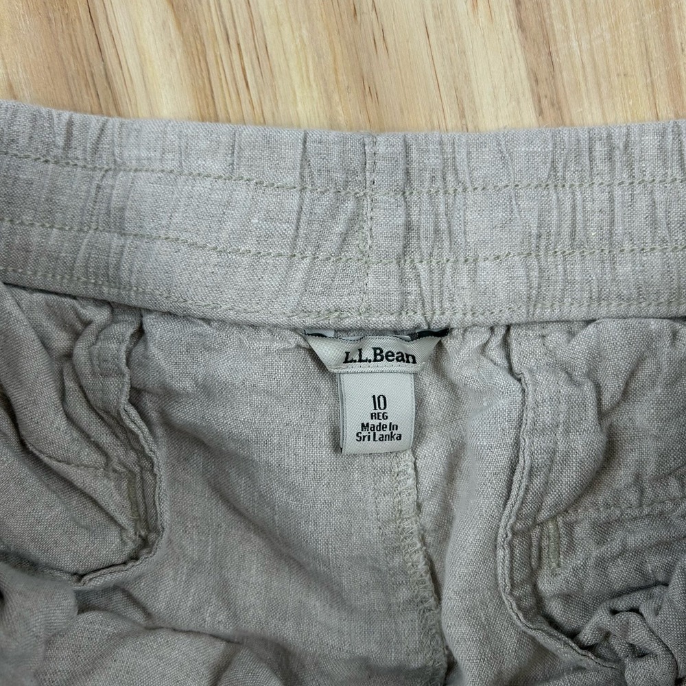 LL Bean Premium Linen Pull On Ankle Pants Mid Rise Size 10 Reg Beige Tan Outdoor - Picture 2 of 10